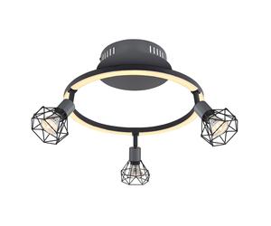 Plafonnier LED pivotant Spotrondell GU10 Abat-jour grille Plafonnier graphite noir, métal, 3x GU10 douilles, 1x 12W 460Lm blanc chaud, LxlxH 46x38,5x20 cm