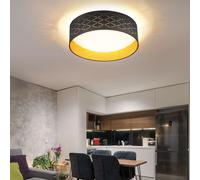 Plafonnier LED plafonnier lampe de salon, effet étoile, textile or noir, 18W 1000lm 3000K, DxH 40x12cm