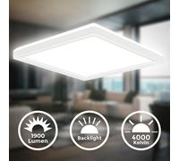 B.K.Licht - Plafonnier LED à lumière indirecte, 3cm plat, lumière blanc neutre, lampe LED, plafonnier LED, lampe de salon, panneau LED, lampe de cuisine, éclairage plafond, 24x24x3 cm, Blanc
