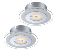 Plafonnier LED plafonnier rond lampe de couloir lampe de cuisine chromée, verre partiellement satiné, 5W 400lm blanc chaud, DxH 16x5,2 cm, lot de 2