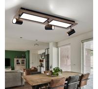 Plafonnier LED plafonnier salon lampe salle à manger lampe cuisine, métal aspect bois noir, spots mobiles 3 ampoules, 24W 1500lm 3000K blanc chaud, L 80 cm