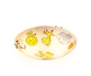Plafonnier LED pour enfants en verre, lampe de chambre d'enfant ronde, verre coloré avec motifs d'animaux, 2x 11W 2x 1055lm blanc chaud, DxH 30x6,5 cm