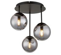 Plafonnier LED pour salon, 3 ampoules, noir, verre fumé, H 40 cm