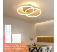 Plafonnier LED pour salon, 50 cm, design à double anneau, 36 W, style moderne, intensité réglable, finition imitation bois