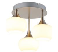 Plafonnier LED pour salon, en métal argenté nickelé et verre opale, 3 ampoules, D35cm