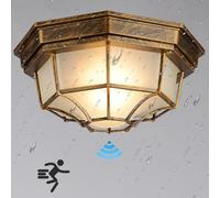 Plafonnier LED rétro avec détecteur de mouvement,Plafonnier étanche IP54 en aluminium,Industrie Loft Rustique Lampe de couloir,Eclairage antique Plafonnier extérieur Plafond Abri de voiture