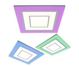 Plafonnier LED RGB changement de couleur lampe de salon dimmable plafonnier CCT blanc, minuterie fonction veilleuse, 18W 2400Lm blanc chaud froid, LxLxH 43,8x43,8x6,9 cm