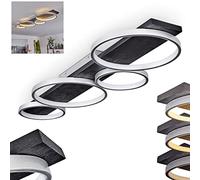 Plafonnier LED Rodekro, plafonnier à intensité variable en métal/bois argenté/noir, à intensité variable, luminaire avec rampe en bois, LED 44 watts, 3000 K, 5100 lumens