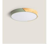 LEDKIA LIGHTING Plafonnier LED Semi-Dari Vert Céladon et Bois 24W CCT Sélectionnable, 1800 lm, Diamètre 41,8 cm, Lumière Chaude-Neutre-Froide, Salon et Chambre