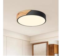 Plafonnier LED rond en bois-KAL-Plafonnier LED Rond Bois Noir 24W Ø30cm,Panneau Intégré,3000K 2400Lm,pour Salon,Chambre,Cuisine