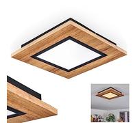 Plafonnier LED Salmi, plafonnier en métal/MDF/plastique noir/imitation bois/marron/blanc, lampe carrée (30 cm x 30 cm), 1200 lumens, 3000 K, LED 12 watts