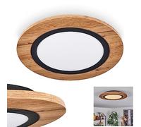Plafonnier LED Salmi, plafonnier en métal/MDF/plastique noir/imitation bois/marron/blanc, luminaire (Ø 39,5 cm), 1350 lumens, 3000 K, LED 15 watts