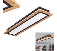 Plafonnier LED Salmi, plafonnier en métal/MDF/plastique noir/imitation bois/marron/blanc, luminaire rectangulaire (80 cm x 20 cm), 2800 lumens, 3000 K, LED 24 watts