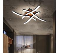 Plafonnier LED salon plafonnier 4 flammes aspect bois, moderne, métal acrylique opale noire, 4x LED 20W 1200Lm 3000K, HxLxP 7,5x43x43 cm