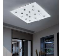 Plafonnier LED salon plafonnier verre dépoli chambre plafonnier acier blanc, avec pierres de verre clair, 1x LED 12W 1020Lm blanc chaud, LxH 29x7,5 cm