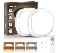 Plafonnier LED Sans Fil Rechargeable USB Lot de 2, 550LM 12000mAh IP54 Etanche Luminaire Plafonnier a Pile avec Detecteur Mouvement Lampe Plafond Batterie Télécommande Lumiere Capteur Garage Douche