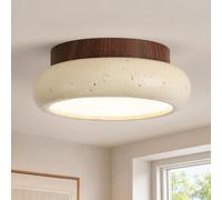 Plafonnier LED Style Wabi-Sabi Pierre Naturelle 20 cm Rond Lampe de Plafond | Lampe de Salon Moderne Style Campagne Pied en Métal avec Grain de Bois pour Chambre Salle à Manger,Cuisine,Entrées et Couloir