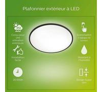 Plafonnier LED SuperSlim, 15W, Noir, IP54, Éclairage Extérieur