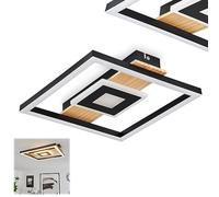 Plafonnier LED Taboneira, plafonnier en métal/bois/plastique noir/naturel/blanc, lampe carrée avec poutre en bois véritable, 2600 lumens, 3000 K, 1 x LED 12 watts (incl.)