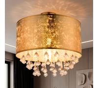 Cristal plafonnier or salle à manger plafonnier salon, design textile feuille d'or, 1x E27 LED blanc chaud, diamètre x hauteur 30 x 31 cm