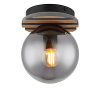 Plafonnier LED verre fumé Plafonnier salle à manger boule chambre, métal verre MDF, 1x 6,5W 806LM blanc chaud, DxH 15x20 cm