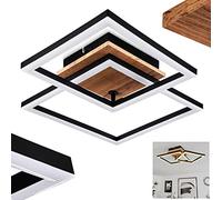 Plafonnier LED Walschbronn, plafonnier en métal/MDF/plastique noir/imitation bois/marron/blanc, abat-jour orientable, 1200 lumens, 3000 K, 1 x LED 18 watts