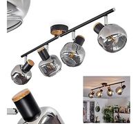 Plafonnier Lexington, plafonnier en métal/MDF/verre noir/chrome/imitation bois/fumée, luminaire avec abat-jour réglable, 4x E27, ampoule(s) non incluse(s)