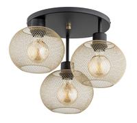 Plafonnier loft métal noir/or rond grilles 3xE27 Kerso