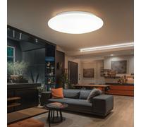 Plafonnier salon lumière salle à manger lampe chambre lumière plafonnier lampe de couloir, métal verre blanc rond, 1x LED 18W 1380Lm 3000K blanc chaud, D 35 cm