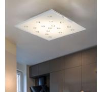 Plafonnier LED blanc, lampe de cuisine, lampe de couloir, verre satiné, pierres de verre clair, 12W 1020lm blanc chaud, LxH 29 x 7,5 cm, Eglo 93417