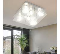 Plafonnier plafonnier salle à manger lampe salon, 6 flammes, métal verre satiné clair, LED 9W 420Lm blanc chaud, LxPxH 33x33x12.5cm