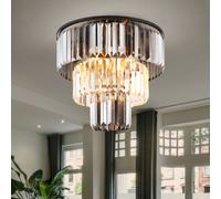 Plafonnier Luminaire de Salon Lustre Cristaux Verre Fumée 3-Flammig E27