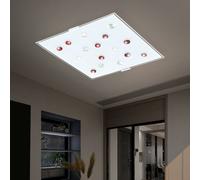 Plafonnier LED verre salon plafonnier carré moderne blocs de verre rouge, acier blanc, 12W 1020Lm blanc chaud, LxlxH 29x29x7,5 cm