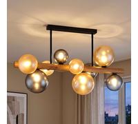 Plafonnier Luminaire En Verre Bois Noir Fumé 9-Flammes H 45 Cm