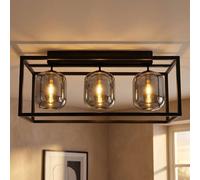 Plafonnier Luminaire Lampe Salle à Manger Rétro Verre Fumé Couloir Noir 3 Feux