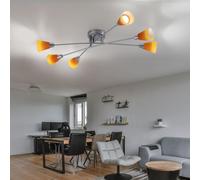 Plafonnier plafonnier spot salon lampe chambre, 6 flammes, nickel chrome mat verre jaune orange, 6x GU10 9W 420Lm 2700K, HxLxP 15x77x45cm