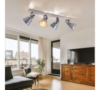 Spot de plafond plafonnier 4 flammes lampe de salon spot lampe en bois mobile, métal couleur zinc, 4x E27, LxH 82x18 cm
