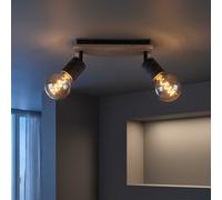 Spot, lampe de salon, plafonnier, 2 spots flamme, mobile, aspect bois, métal noir, 2x douilles E27, LxPxH 31x10x18 cm