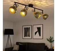 Spot de plafond spot bar lampe de salon plafonnier lampe de salle à manger abat-jour avec perforations, métal noir or, 4x douilles E14, LxlxH 60x10x17,5 cm