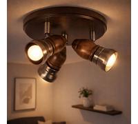 Plafonnier Luminaire Sportif Place Rondell Mobile Bois Rustique 3xE14 Laiton D