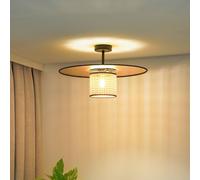 Plafonnier Manila Euluna, dimmable, doré, Salon / Salle à manger, Textile / Tissu / Soie, Plafonnier Tissu