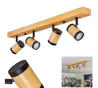 Plafonnier Martim, plafonnier moderne en bois/métal, naturel/noir, luminaire à 4 ampoules au design scandinave avec spots réglables, 4 x GU10, sans ampoules