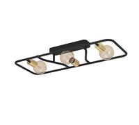Plafonnier MESSINARO E27 3X40W en acier noir et laiton brossé 720x280x115mm
