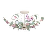 Plafonnier métal fleurs papillons multicolore 5xE14