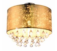 Plafonnier métal nickel mat lampes salon plafond cristal plafonnier chambre des jeunes, cristaux à la feuille d'or, 1x E27, DxH 40 x 38 cm