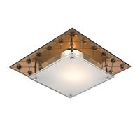 Plafonnier miroir en verre, plafonnier en verre de cristaux, luminaire de salon, métal cuivré, 1x douille E27, LxlxH 26x26x8,5 cm