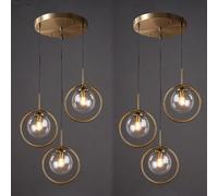 Plafonnier Moderne Et Minimaliste en Forme De Boule De Verre avec Culot E14, 3 Lumières Réglables, Idéal pour Une Cuisine, Un Salon, Une Salle à Manger Ou Une Chambre à Couche, Transparent, 2 Pack