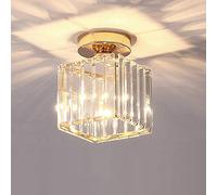 Plafonnier Moderne Lustre Abat-jour en Cristal et Métal LED Suspension Luminaire éclairage Vintage E27 Lampe de Plafond carré pour Chambre salon Couloir cuisine Salle à Manger, D'or