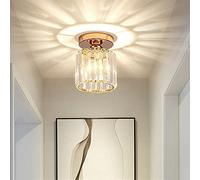 Plafonnier Moderne Lustre Abat-jour en Cristal et Métal LED Suspension Luminaire éclairage Vintage Industrielle E27 Lampe de Plafond Rond pour Chambre salon Couloir cuisine Salle à Manger, D'or