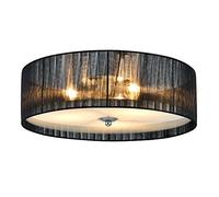 Plafonnier Moderne Lustre Design Lampe à Suspension Salon 3 x E27 12 cm x Ø 40 cm Tissu Verre Noir Blanc